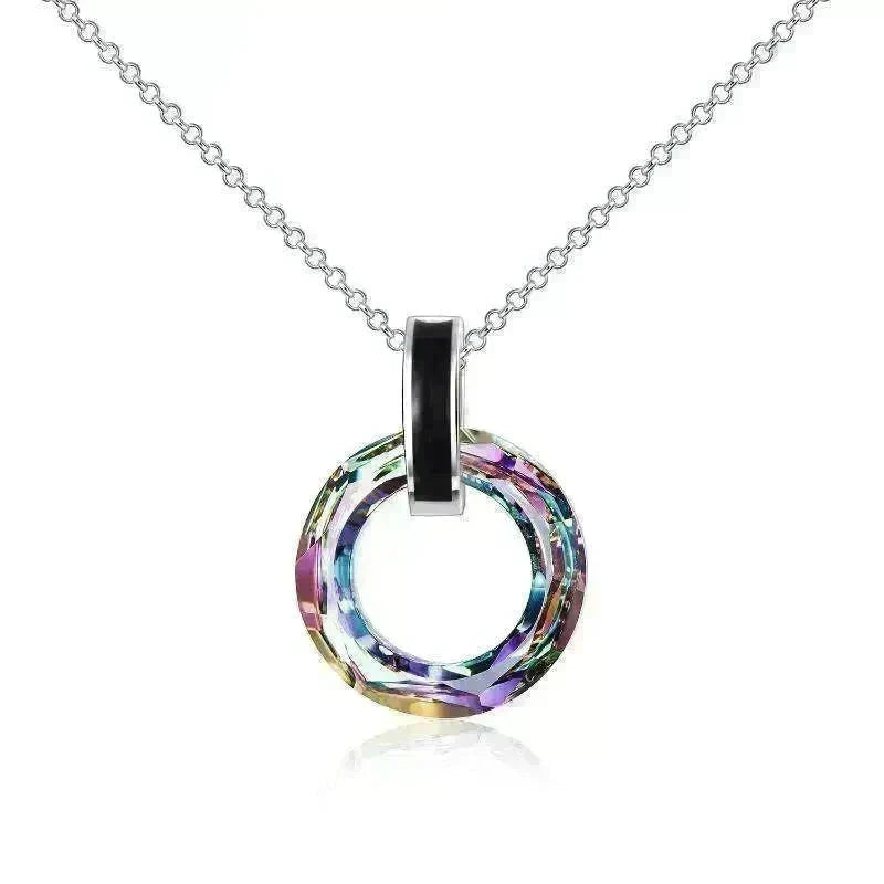 925 Silver Circle Crystal Pendant Necklace for Women Girls - EX-STOCK CANADA