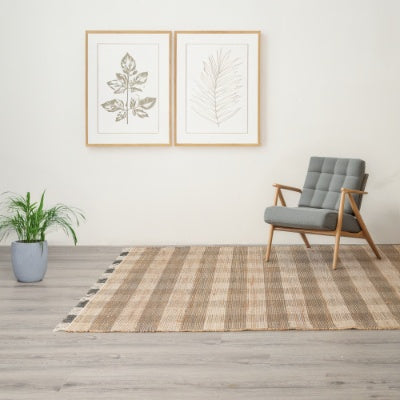Artisan Hand Woven Jute Cotton Grey Plaid Rug-5X7 Ft EX-STOCK