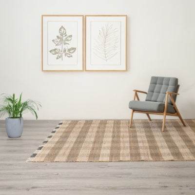 Artisan Hand Woven Jute Cotton Grey Plaid Rug-5X7 Ft - EX-STOCK Canada
