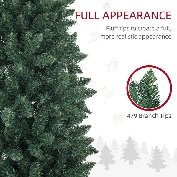 6ft Tall Pencil Artificial Christmas Tree With 479 Branch Tips With Steel Base, Green EX-STOCK Canada