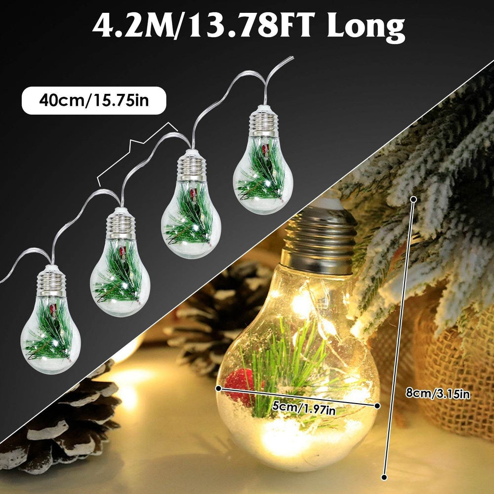 1Pc 13.78FT Christmas Snow Globe String Light Battery Powered 10 LED Bulbs Indoor Christmas Lights With Pine Needles Snowflakes Berries - EX-STOCK Canada
