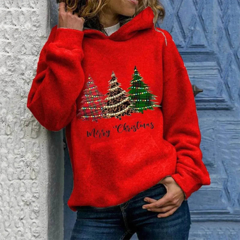 Merry Christmas tree Cashmere hoodie sweater loose top - EX-STOCK Canada