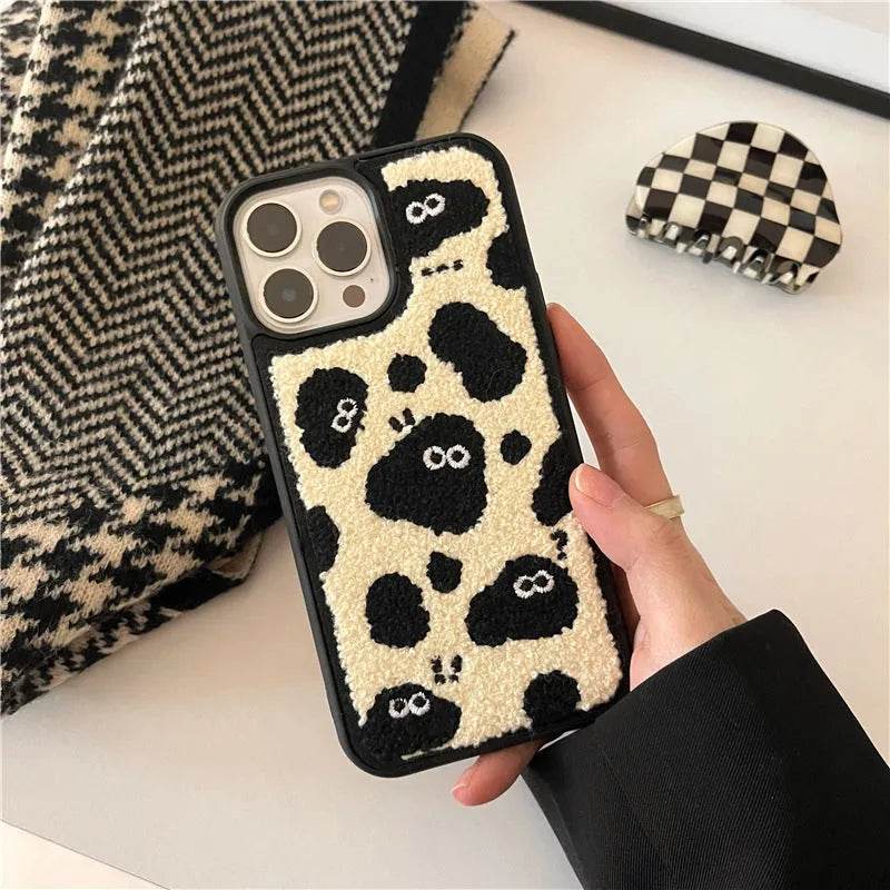 Plush Embroidery Cute Briquettes Silicone iphone Case women - EX-STOCK Canada