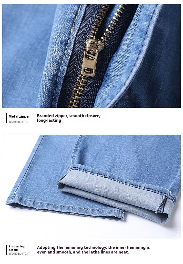 Men's Ice Silk Stretch Denim Shorts – Ultra-Thin Cooling Fit | Black, Blue, Light Blue | Sizes 28–40 3