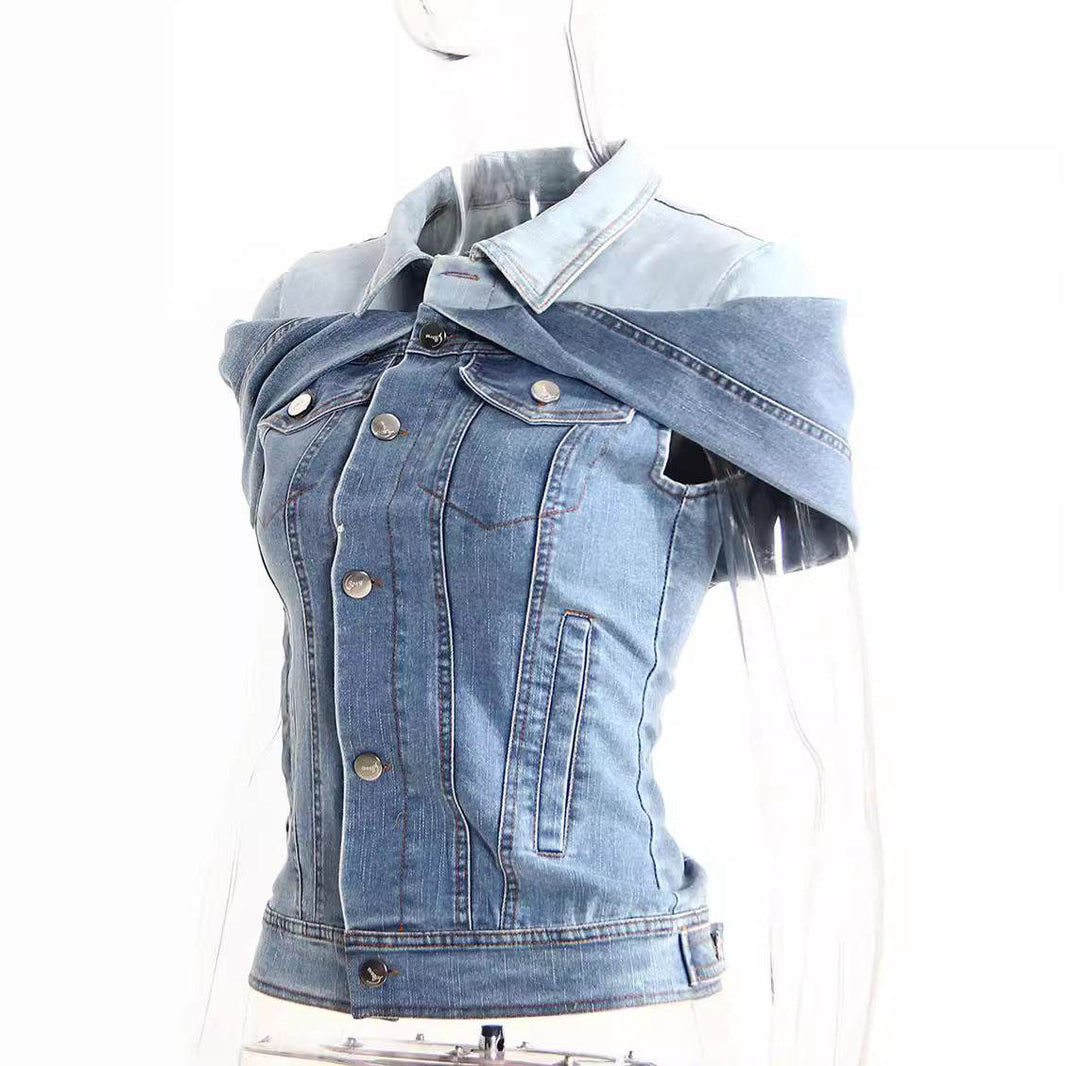 Sweet Cool Bandage Dress Shirt Slimming Denim jeans Shirt women - EX-STOCK Canada