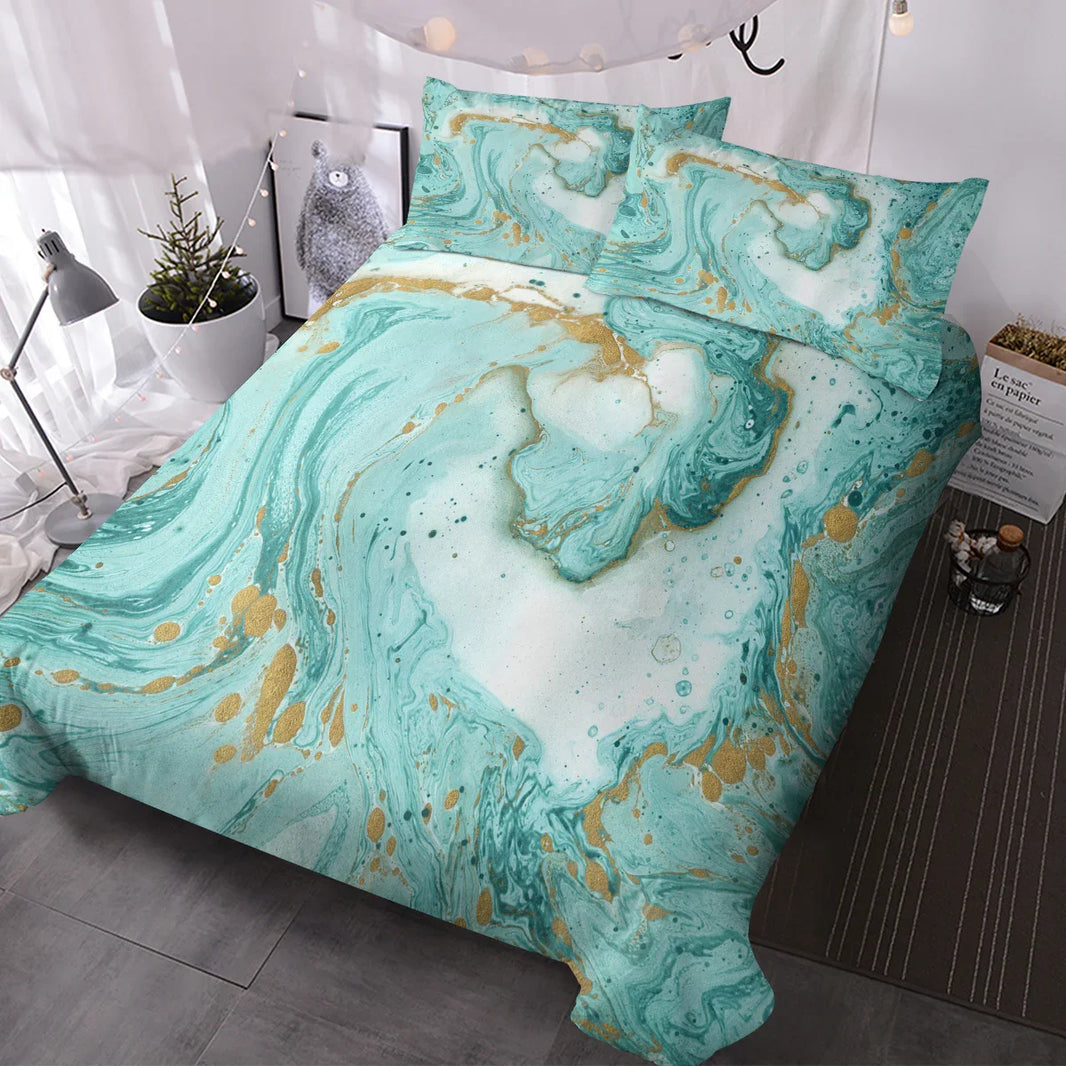 Chic Girly Marble Duvet Cover Mint Gold Glitter Turquoise Bedding Comforter Set Abstract Aqua Teel Blue Duvet Cover EX-STOCK Canada