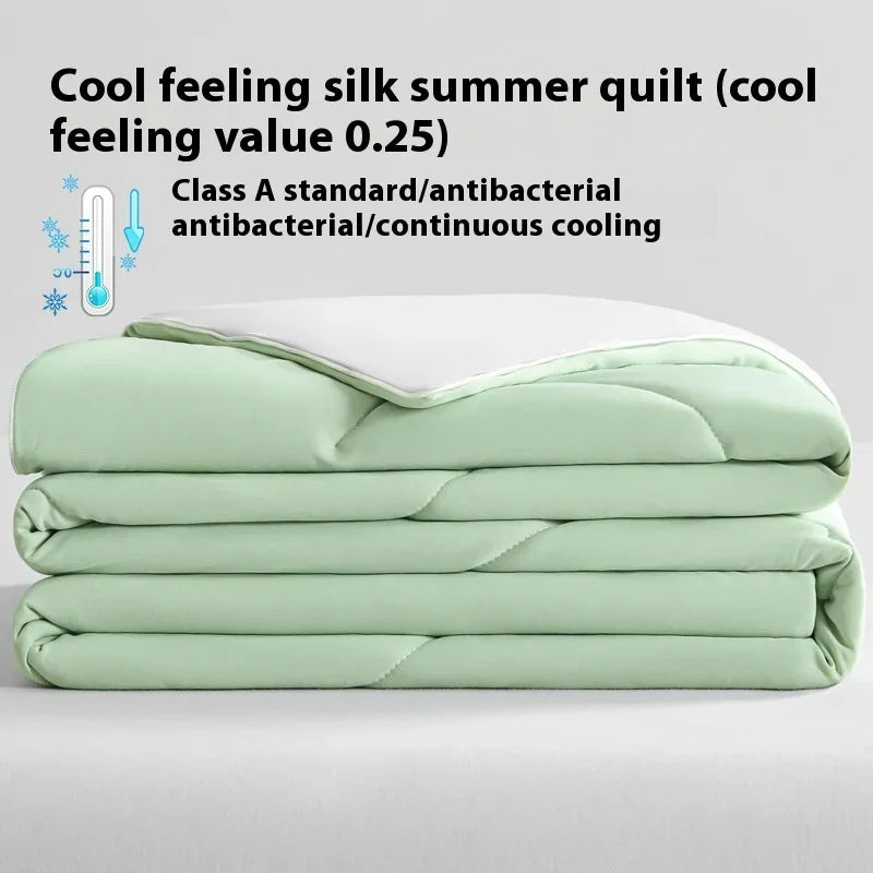Pure Color Cool Silk Summer Blanket Airable Cover Single Double Summer Ice Cream Ice Silk Summer Quilt Machine Washable Thin Duvet EX-STOCK Canada