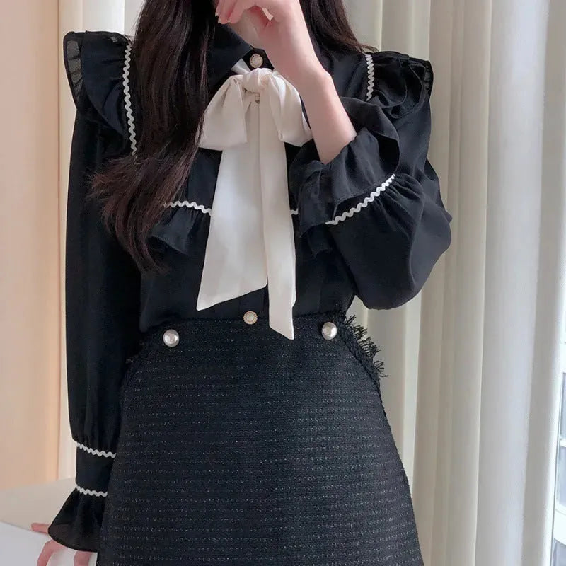 Elegant Bow Ruffled Tied Flared long Sleeves Shirt For Women - EX-STOCK CANADA