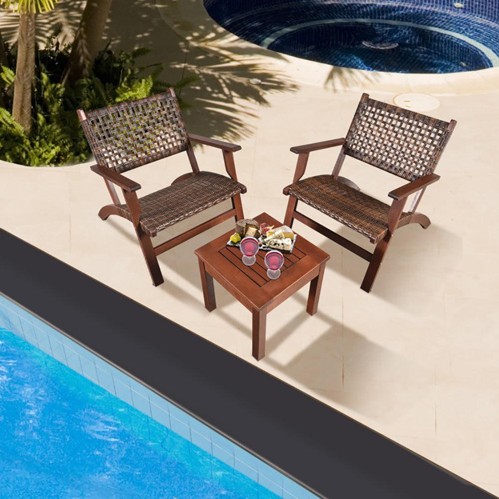 Conjunto de Muebles de Patio de Madera con Ratán de 3 Piezas para ExterioresEX-STOCK Canada
