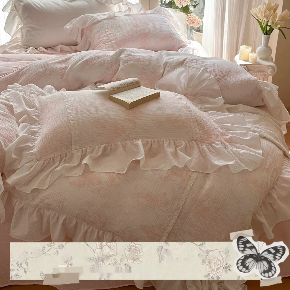 Gentle Crinkled Gauze Cotton Four-piece Duvet Set Bedding EX-STOCK Canada