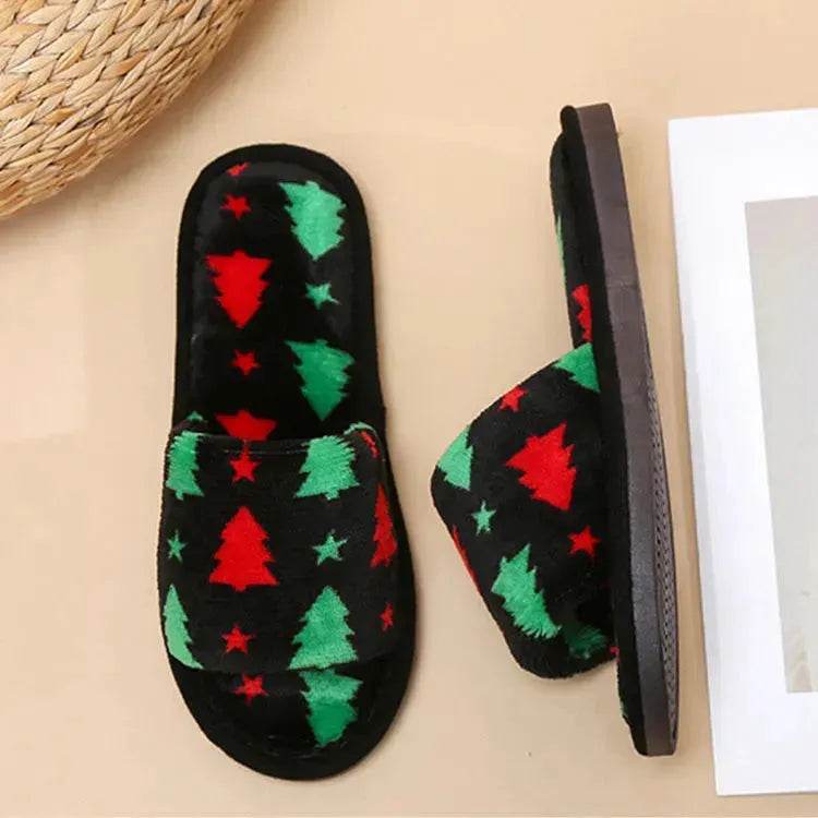 Christmas Tree Home Slippers Fashion Floor Bedroom Open-toe Plush Slippers For Women Fuzzy House Shoes - EX-STOCK Canada