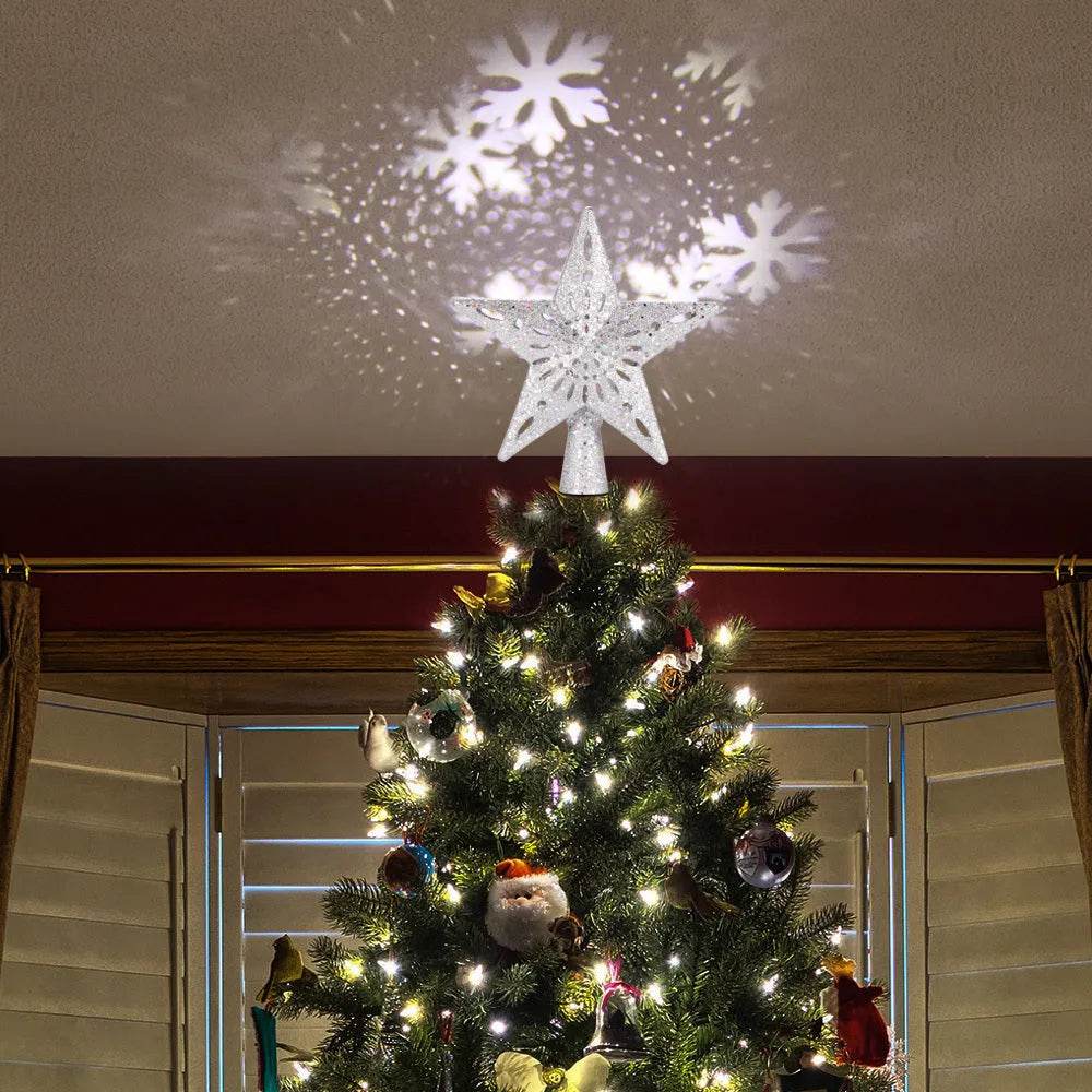 Christmas Tree Top Light Star Snowflake Shape LED Laser Projector Lights Christmas Tree Ornament - EX-STOCK Canada