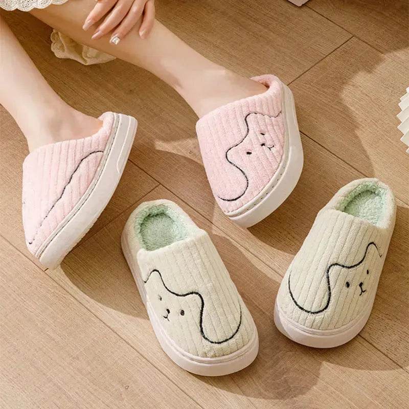 Striped Cat Slippers Indoor Couple Non-slip Floor Bedroom Slipper Winter Warm Plush House Shoes Women Men - EX-STOCK Canada