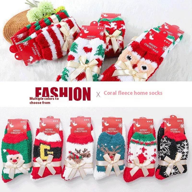 Winter Christmas Stockings Women's Thickened Bow Long Tube Fleece-lined - EX-STOCK Canada