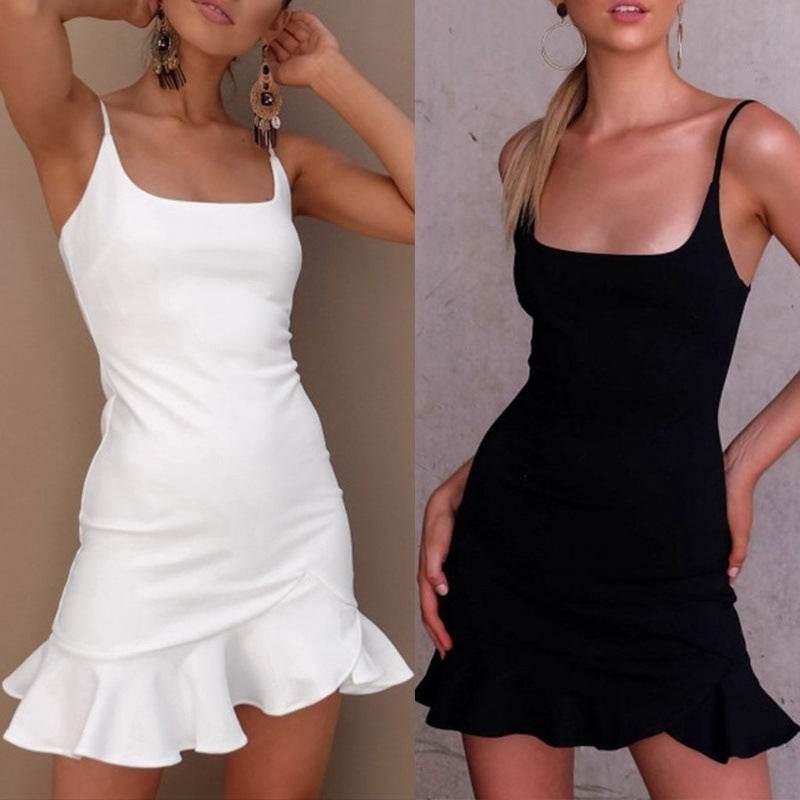 New Ruffles Trumpet Dress Women Sleeveless Spaghetti Strap Slim Summer Dress Party Short Dresses Vestidos - EX-STOCK Canada
