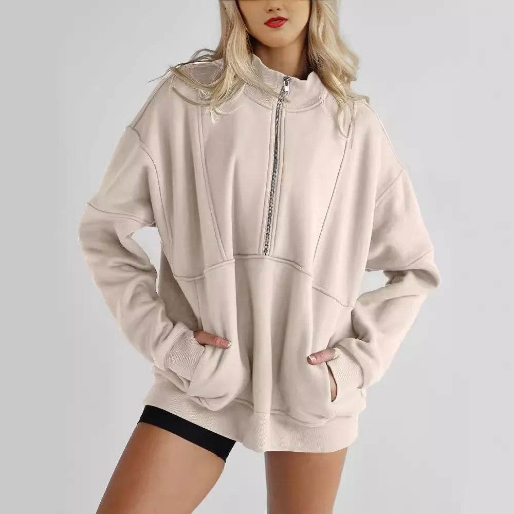 Women's Half Zipper Pocket Fashion Casual Exercise Oversized Sweatshirt Pullover - EX-STOCK Canada