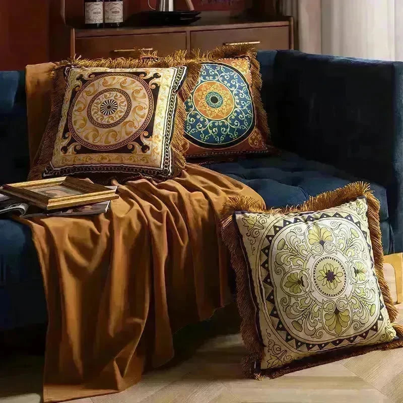 Pillow Sofa High-grade Sense Tassel Light Luxury style-gold rimmed Pillows - EX-STOCK CANADA