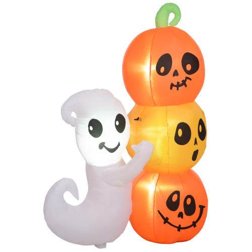 HOMCOM 5ft Inflatable Halloween Decoration Ghost And Pumpkin, Blow Up Outdoor LED Yard Display, Waterproof - EX-STOCK Canada