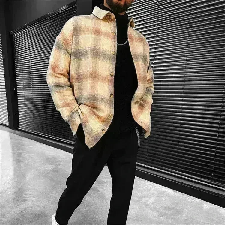 Casual Street style Long sleeve button Flannel plaid Jacket for men - EX-STOCK CANADA