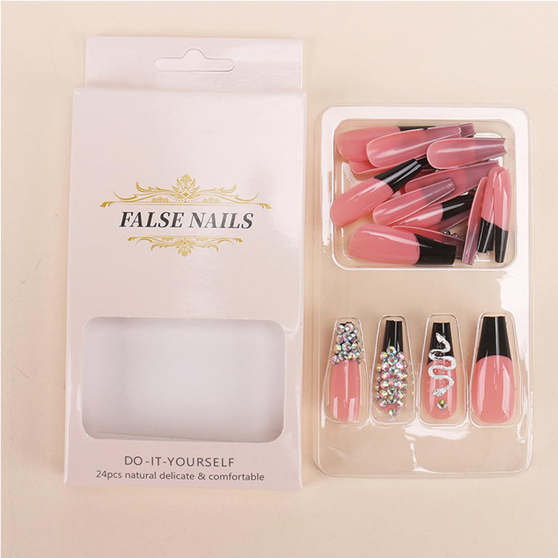 24 PCS Diamond Snake Nail Art, Long Length Long Water Pipe Fake Nails,Square Head Nail Tips False Nail EX-STOCK Canada
