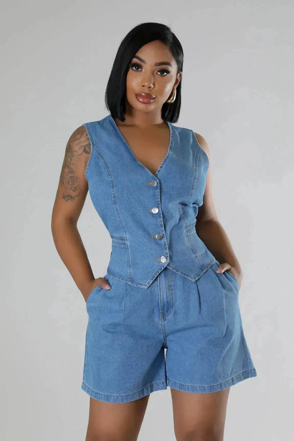 Fashion Casual Sleeveless High Waist Women's Denim Shorts Suit Denim 2 piece sets - EX-STOCK Canada