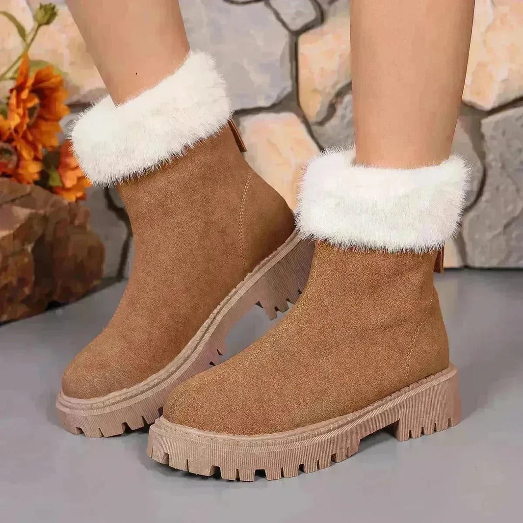 Square-heeled Snow Boots Winter Plus Velvet Platform Plush Shoes Fashion Warm Non-slip Mid-calf Boot For Women - EX-STOCK CANADA
