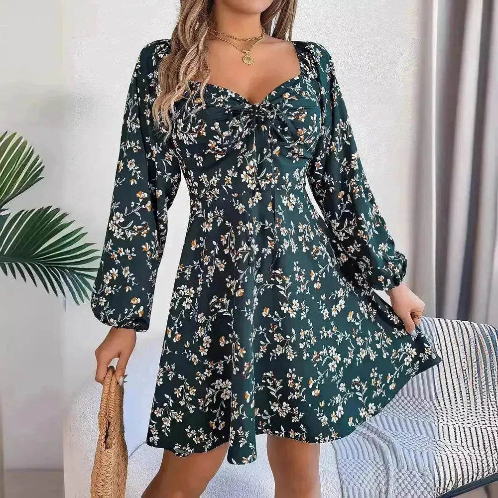 Casual Summer Floral Mini Dress Lantern Sleeve Skater Dress - EX-STOCK Canada
