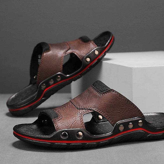 Non-slip Deodorant Men's Sandals Genuine Leather Outdoor Flip Flops EX-STOCK CANADA