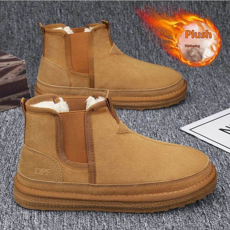 Winter Fleece Snow Boots Round-toed Flat Shoes Casual Warm Sports Shoes Men Ankle Boot - EX-STOCK Canada