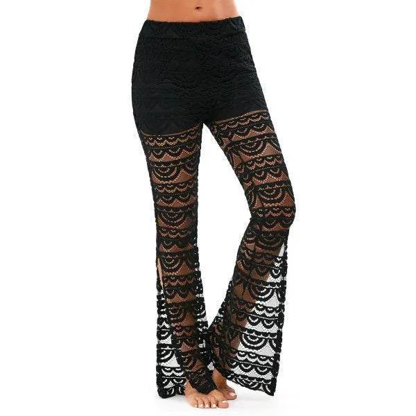 Summer Women Elegant Patchwork Sheer Pants Sexy Lace Trouser Pantalon Party Clubwear - EX-STOCK Canada