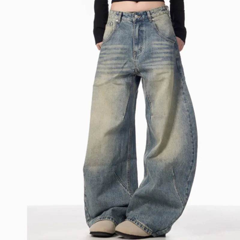 American Retro Washed Distressed Loose Wide-leg Baggy Jeans Pant For Women - EX-STOCK Canada