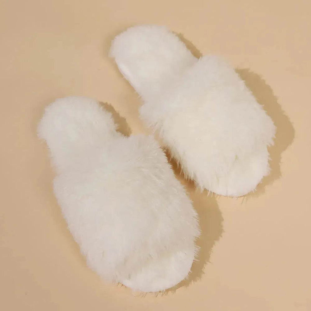 Fashion Open-toed Plush Slippers Winter Warm Indoor Bedroom Floor Soft Fluffy Slipper For Couple Solid Color House Shoes Women - EX-STOCK Canada