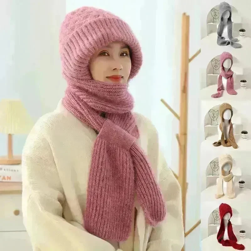 Women's Fleece-lined Scarf And Hat Winter Warm Knitted Hat Scarf - EX-STOCK CANADA