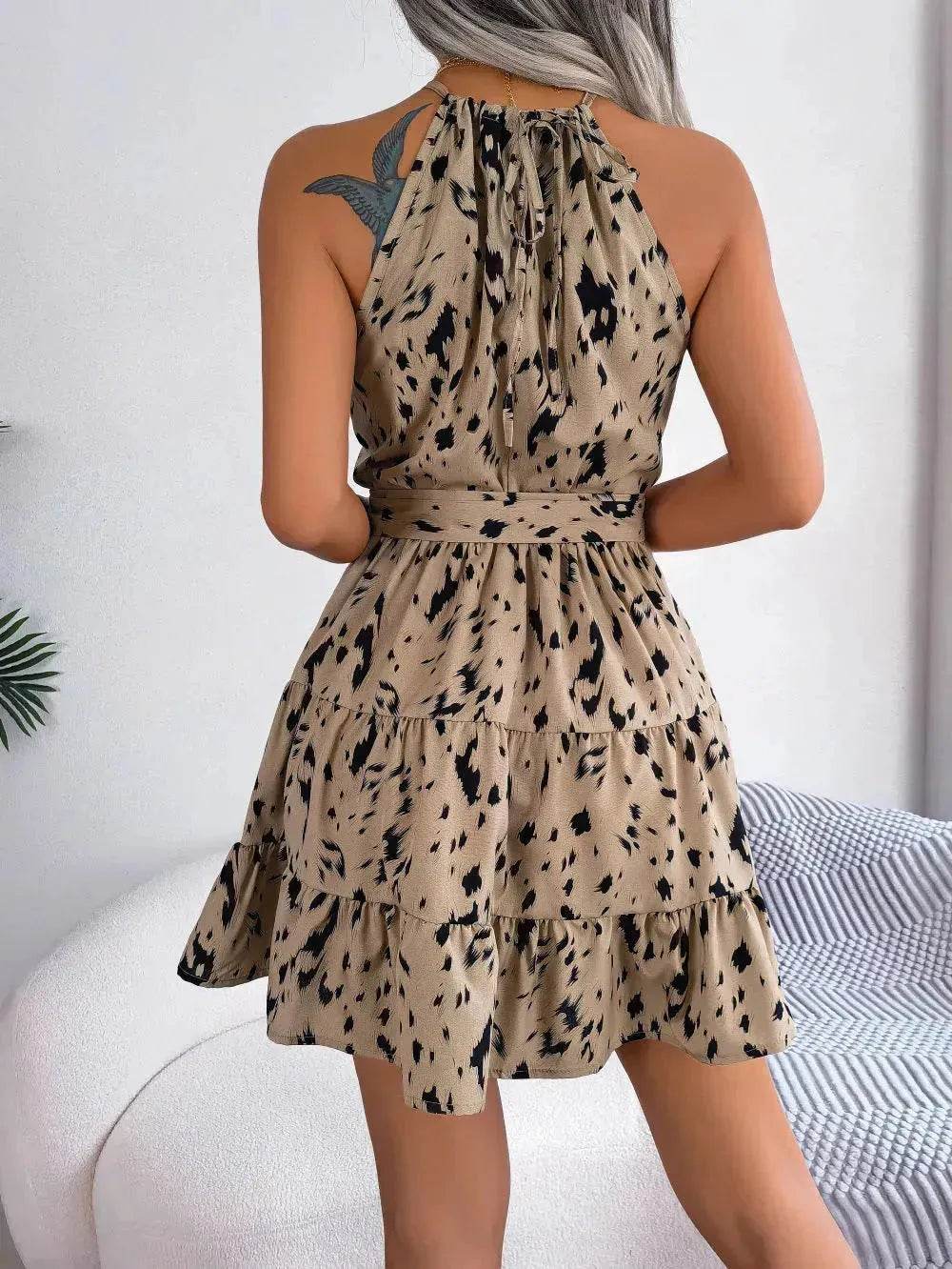 Casual Leopard Print Ruffled Swing Dress Summer Fashion Beach Dresses Women Skater Dress for Chic Ladies. - EX-STOCK Canada