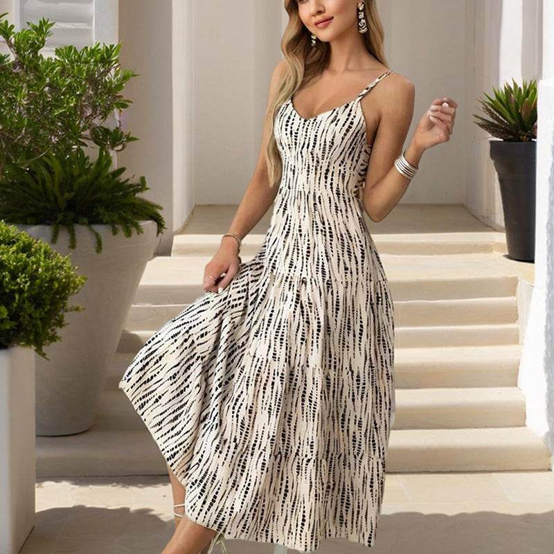 Women's Striped V-Neck Backless Tie Strap Beach Dress - Sexy Elegant Summer Maxi Dress - EX-STOCK Canada