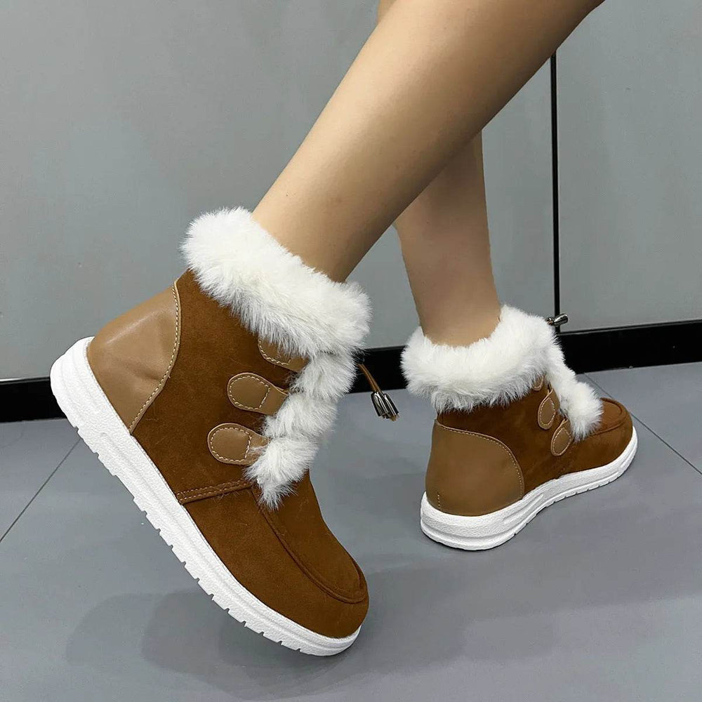 Fashion Suede Fleece Snow Boots Winter Warm Plush Round Toe Cotton Shoes Versatile Simple Short Boot For Women - EX-STOCK Canada