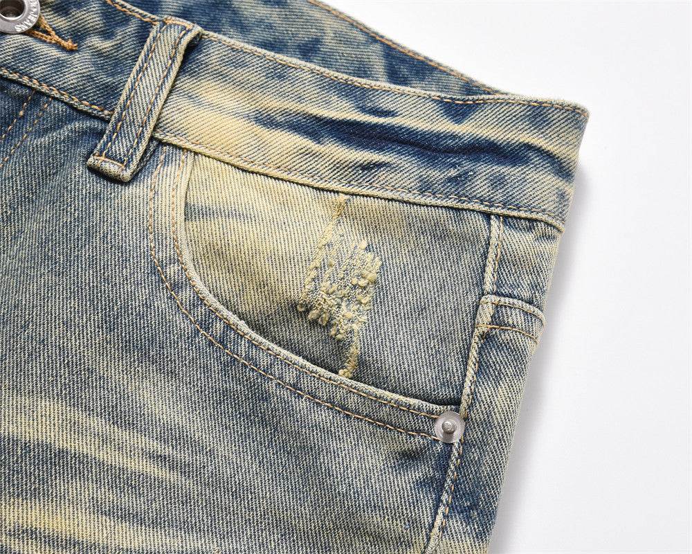 Distressed Scratches Denim Straight-leg Pants Men Jeans - EX-STOCK Canada