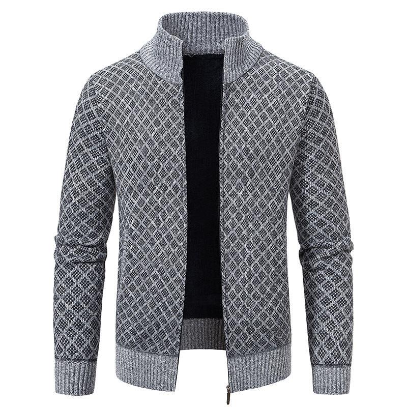 Thickened Plaid Print Jacket Cardigan Fashion Slim Fit Zipper Stand Collar Sweater Winter Men's Casual Long Sleeve Knitted Top Clothing EX-STOCK Canada
