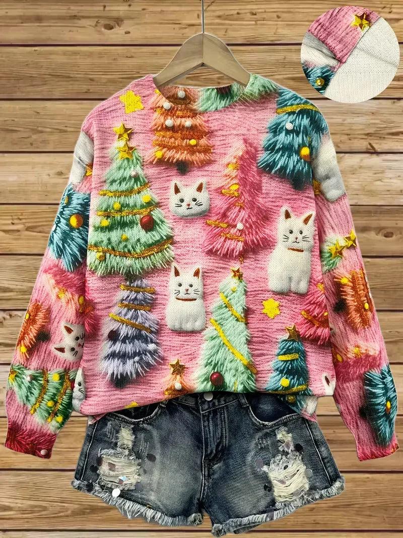 Sweat-shirt à col rond pour femme avec motif de NoëlEX-STOCK Canada