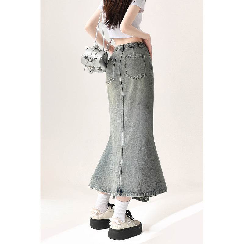 Irregular Half-length Split Denim long Skirt - EX-STOCK Canada