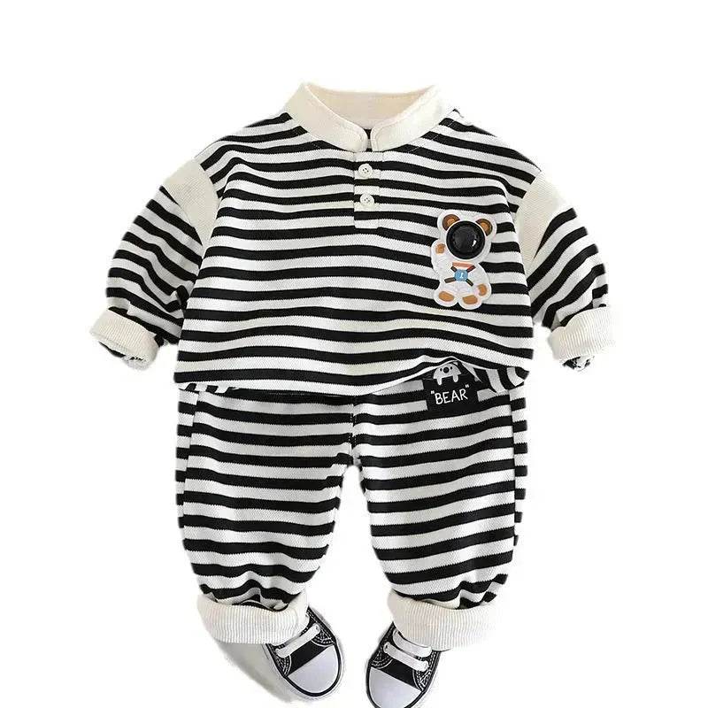 Casual Letter Stripes Loose Round Neck Boys' Long Sleeve Sweater Suit Two piece for boys - EX-STOCK Canada
