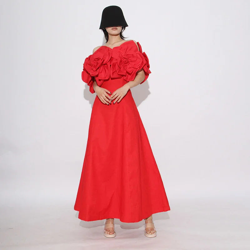 Fashion Heavy Industry Women's Three-dimensional Flower Design Dress EX-STOCK Canada