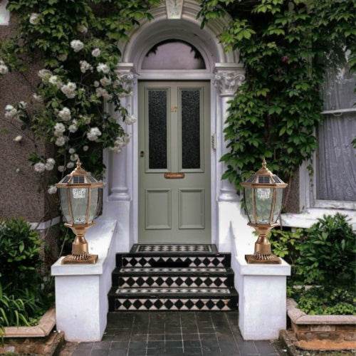 Vintage Gold Solar Pillar Headlight With Dimmable LED-2 Pack Landscape Pathway Light - EX-STOCK Canada