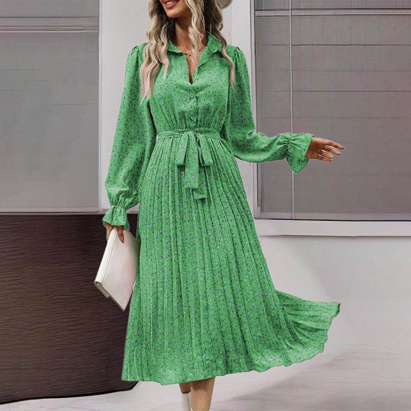 Women's Long Sleeve Midi Dress V Neck Button Down Belted A-Line Flowy - EX-STOCK Canada