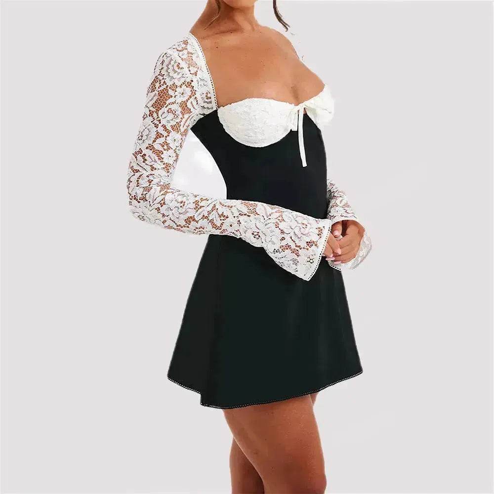Women Fashion Corset Lace Long Sleeve Dress Charming Y2K Backless Lace up Short Mini Dress Low Back Mini Dress for Cocktail Evening Party Events. - EX-STOCK Canada