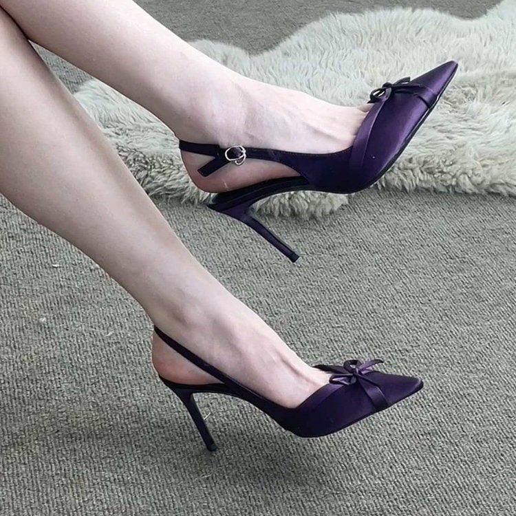 2026 Frühling Sommer Neue Schleife Hohe Absätze, Damen Satin Spitz zulaufende Stiletto-Absatz Sandalen