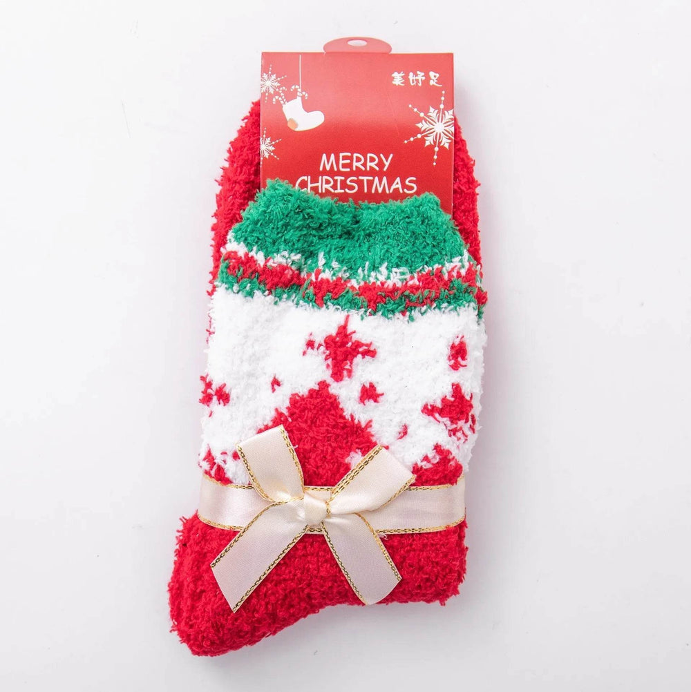 Winter Christmas Stockings Women's Thickened Bow Long Tube Fleece-lined - EX-STOCK Canada