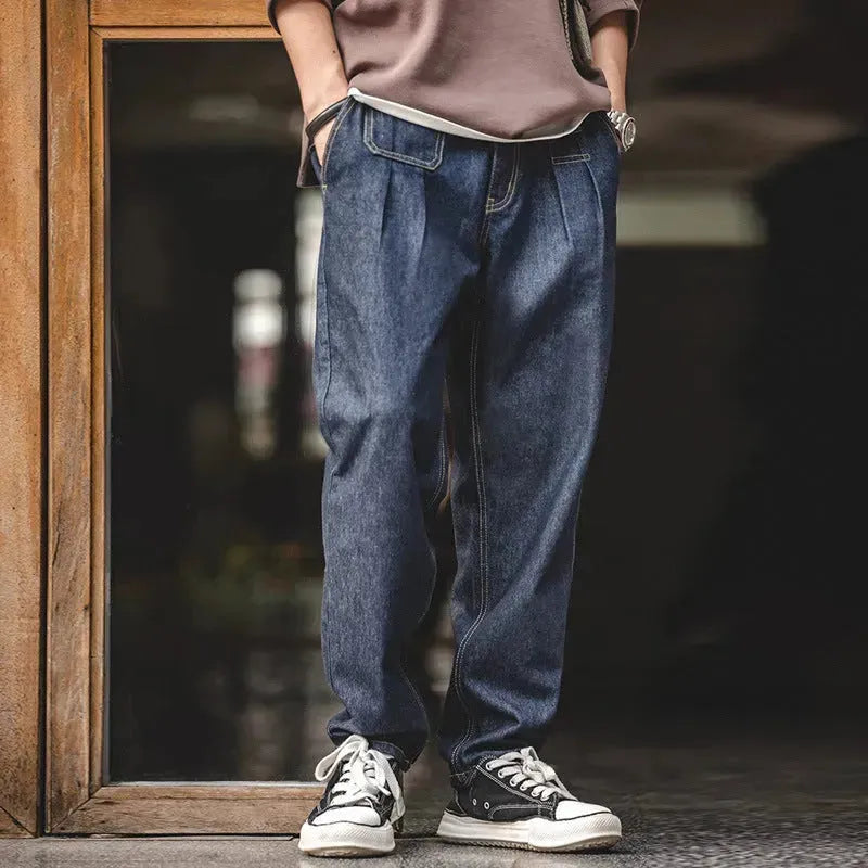 Vintage Denim Washed Elastic Waist Loose Jeans Cityboy Wide Leg Tapered Pants Men - EX-STOCK CANADA
