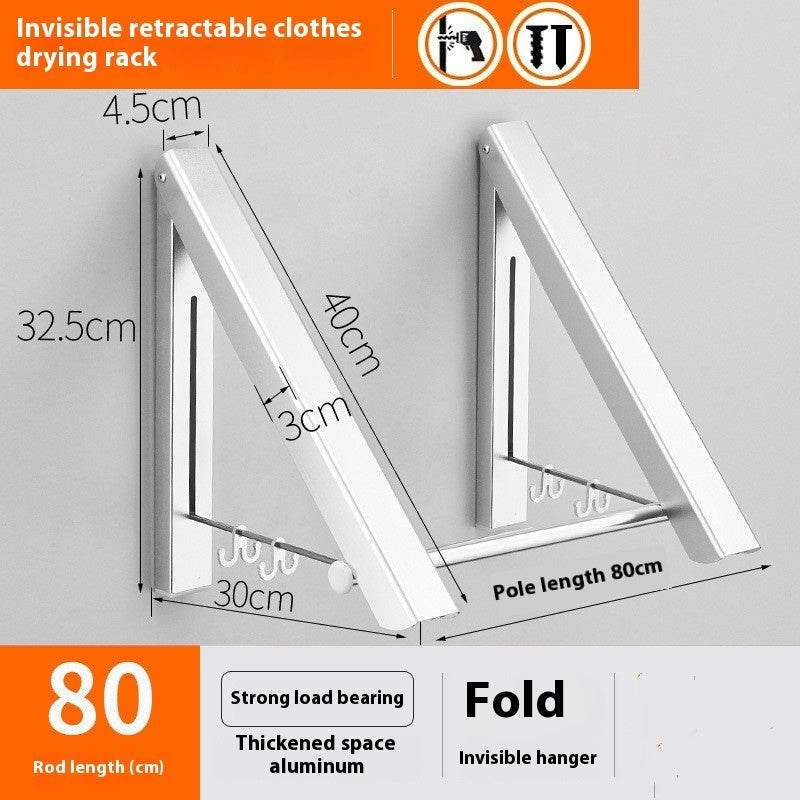 Punch-free Space Aluminum Foldable Invisible Folding Retractable Wall Hanger for Waterproof Hanging Underwear Coat Hanger - EX-STOCK Canada