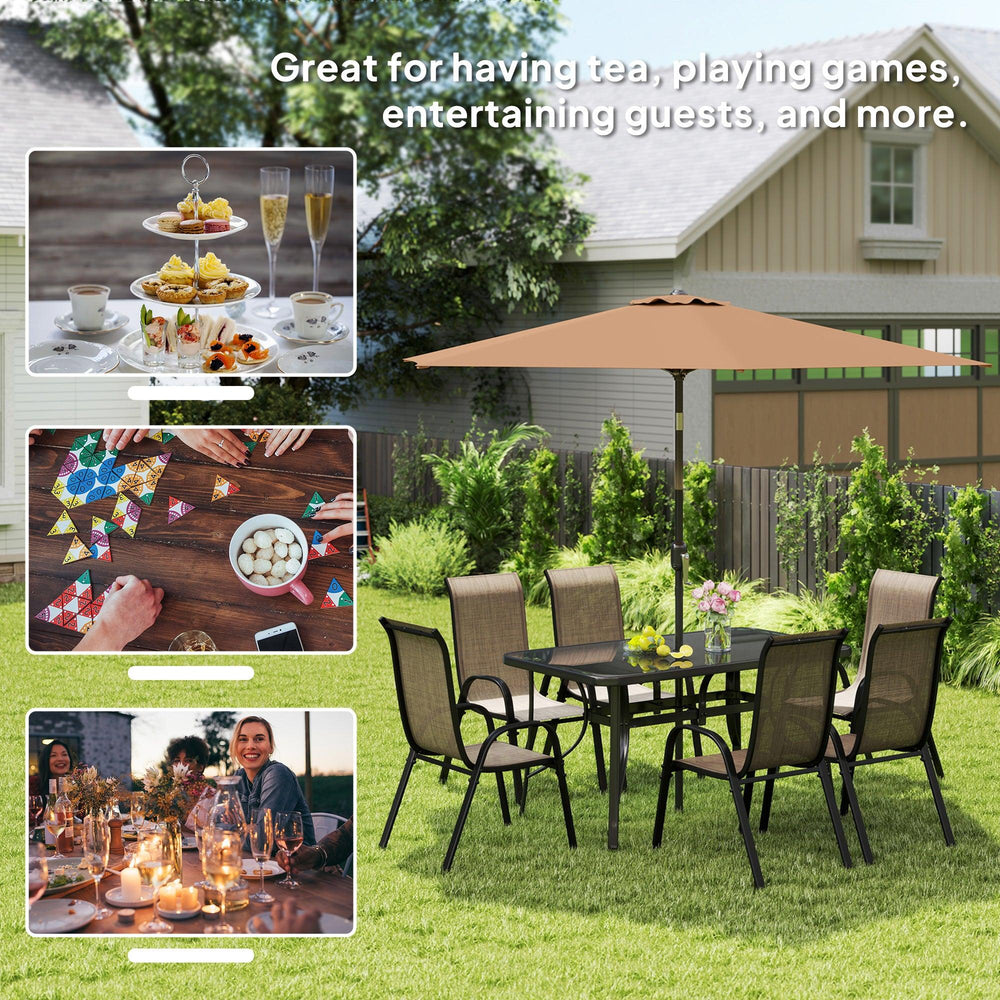 8 Pieces Patio Furniture Set with 9Ft Patio Umbrella, Outdoor Dining Table and Chairs, Light Mixed Brown EX-STOCK Canada